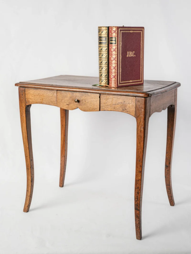 French Louis XV-Style Walnut Side Table with Single Drawer, Early to Mid-20th Century - 25½"H x 21¾"L