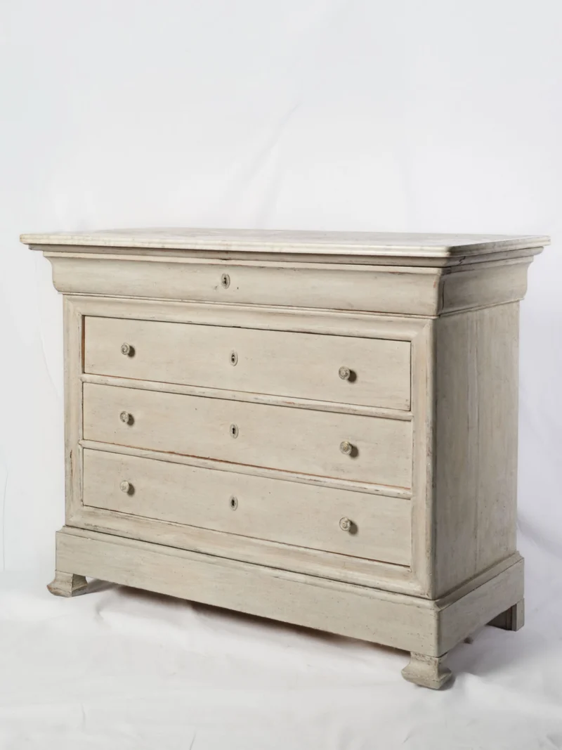 Louis Philippe White-Painted Walnut Commode w/ Marble Top, Mid-19th Century - 37½" x 48½"
