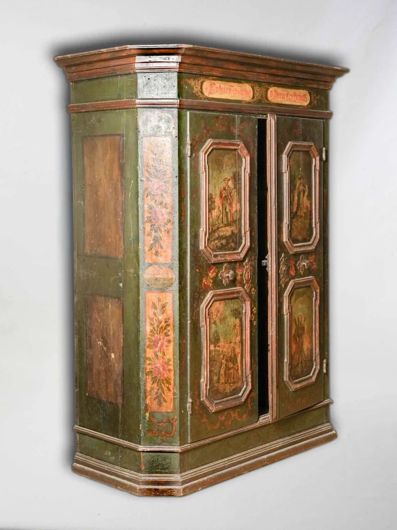 Rare 18th-Century Painted Marriage Cupboard - 69¾" x 53½" x 26¾"