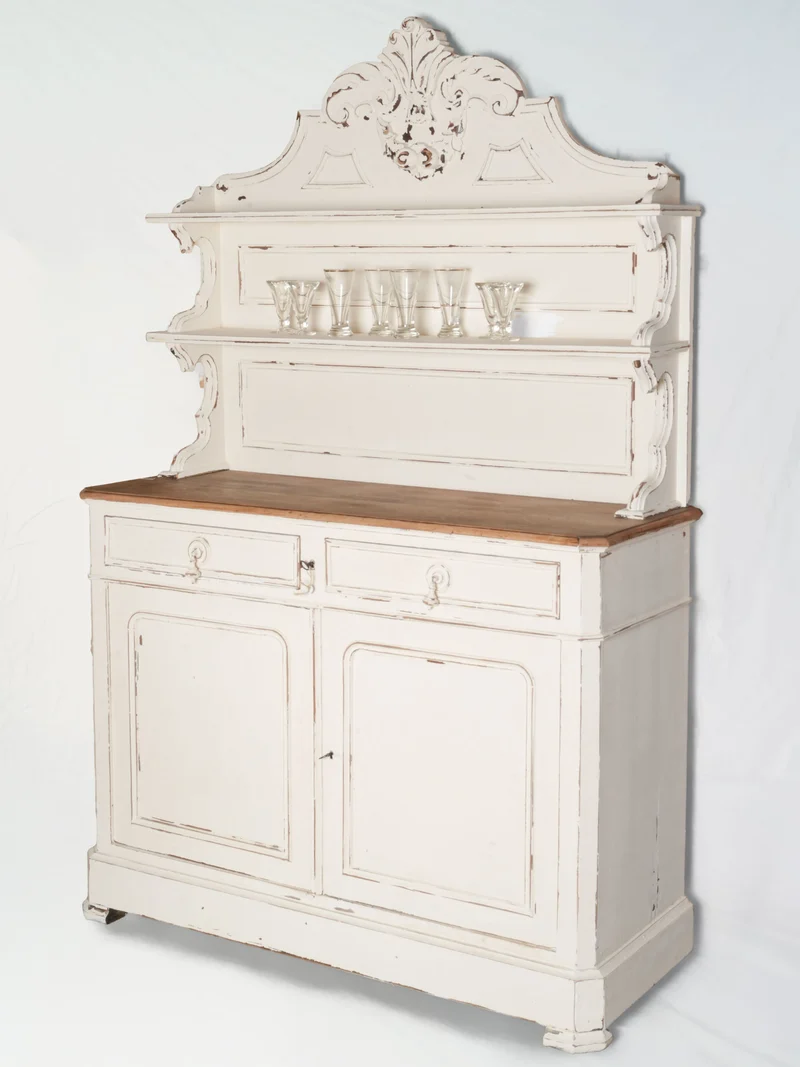 French Saint-Hubert Buffet w/ Distressed Cream Finish, Early 20th Century - 78" x 51½"