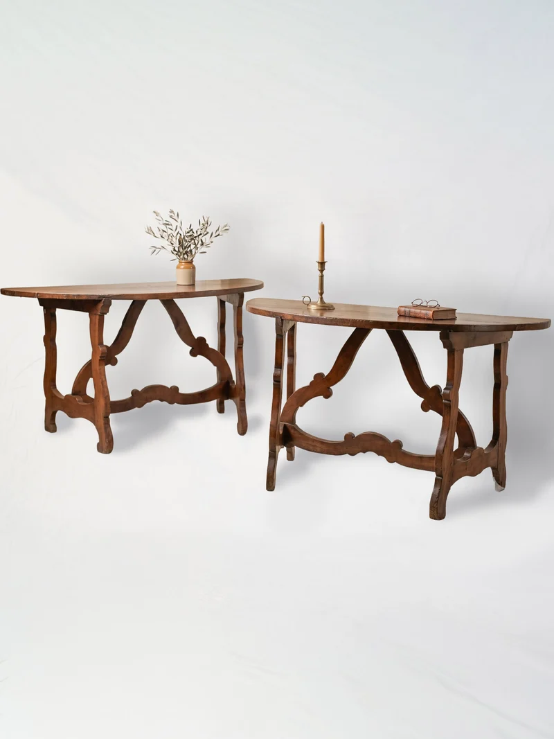 Pair of Italian Baroque Demilune Consoles/ Center Table, Late 17th Century
