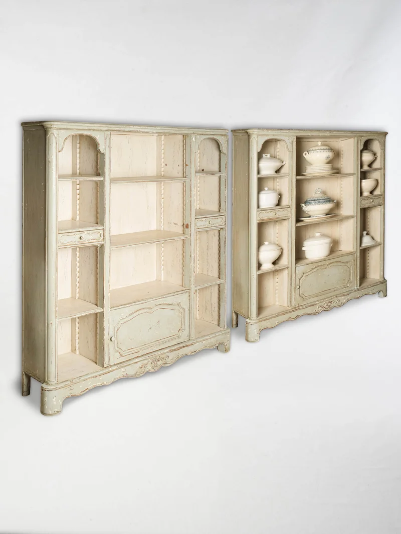 Pair of Petite French Painted Bookcases, Early 20th Century - 61" x 54"