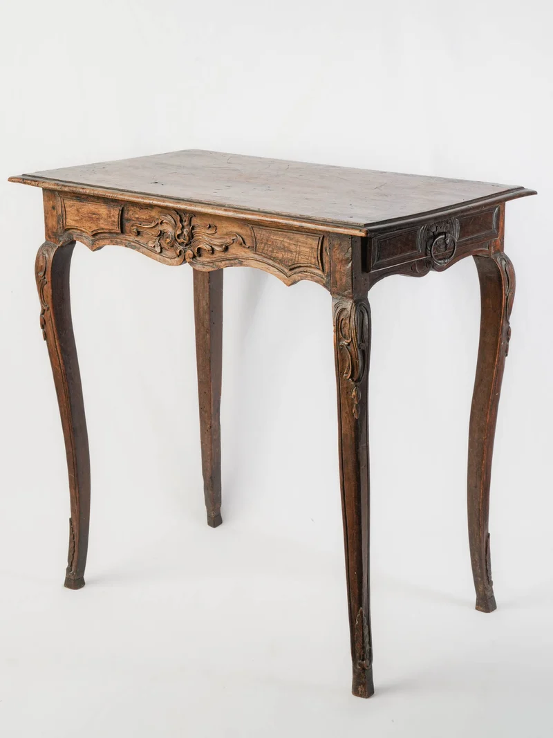 French Louis XV Carved Walnut Side Table w/ Drawer - 26"
