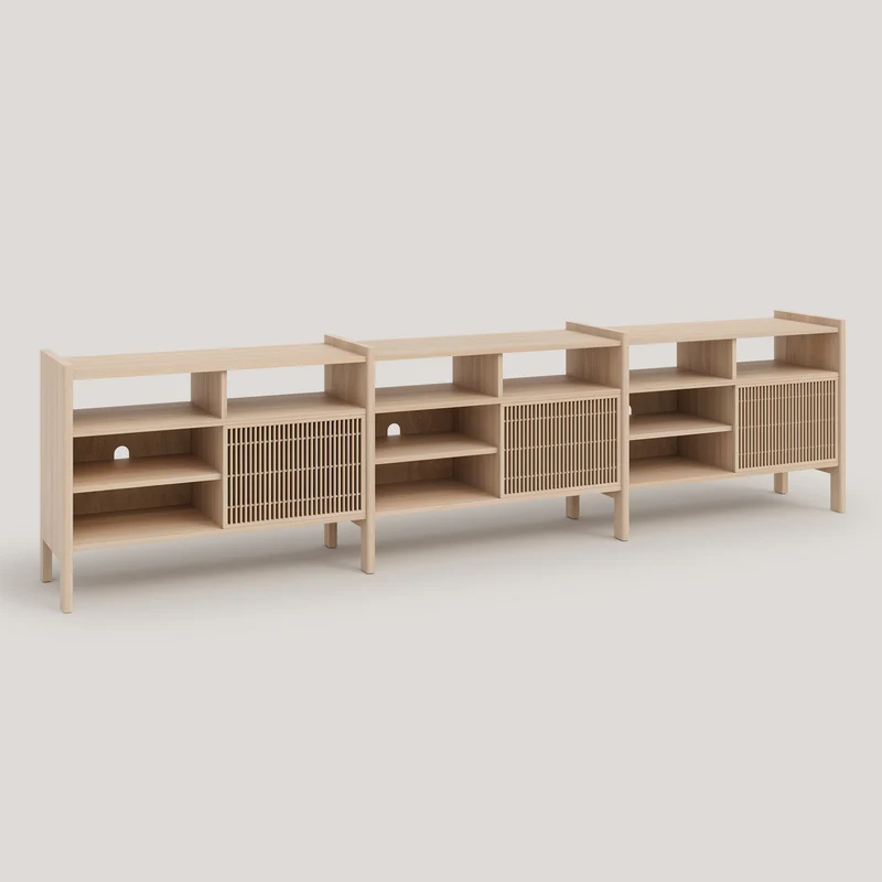 Mesquida large sideboard in solid wood for vinyl records 3 doors 301 cm