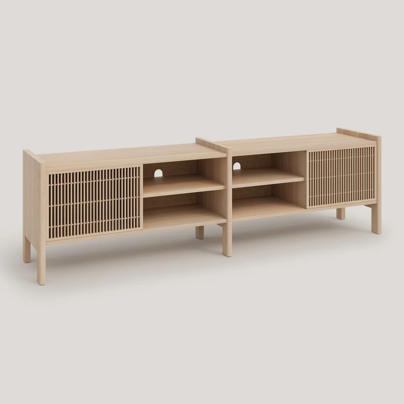 Medium Mendia TV furniture in solid wood for vinyl records 2 doors 201 cm