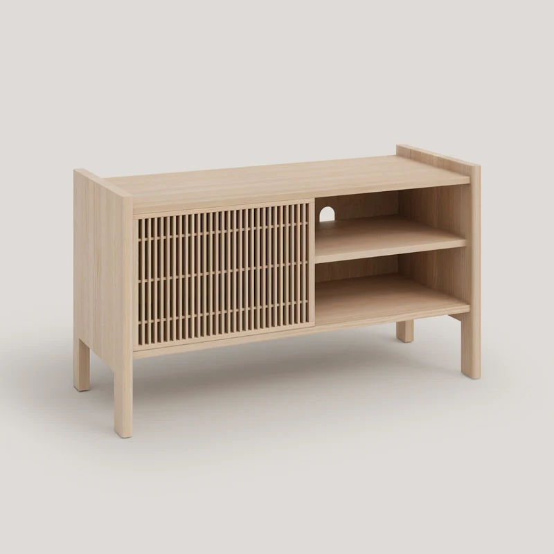 Small Mendia solid wood TV furniture for vinyl records 1 door 102 cm
