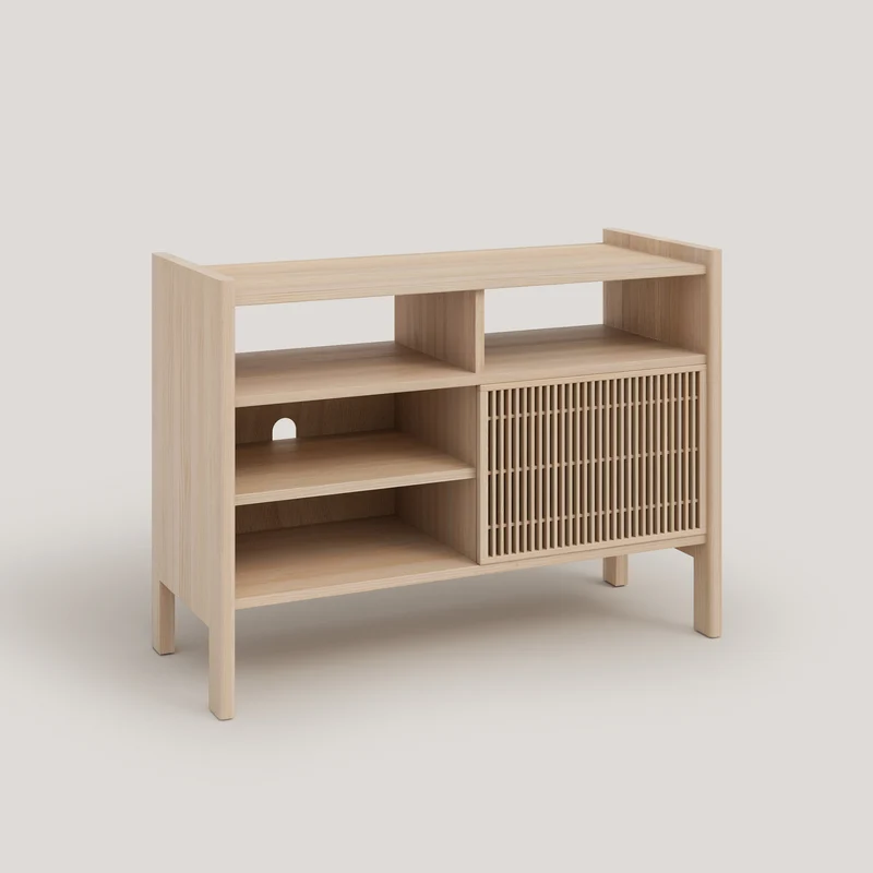 Small Mesquida solid wood sideboard for vinyl records 1 door 102 cm