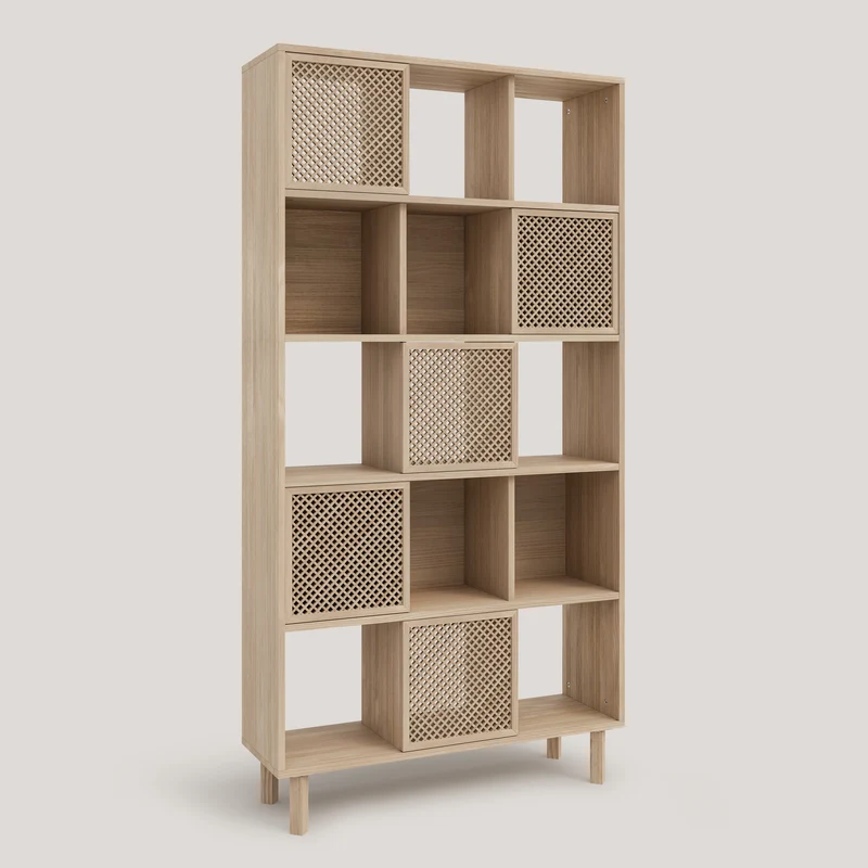 Bookcase Freda in pine with 5 doors 98 cm