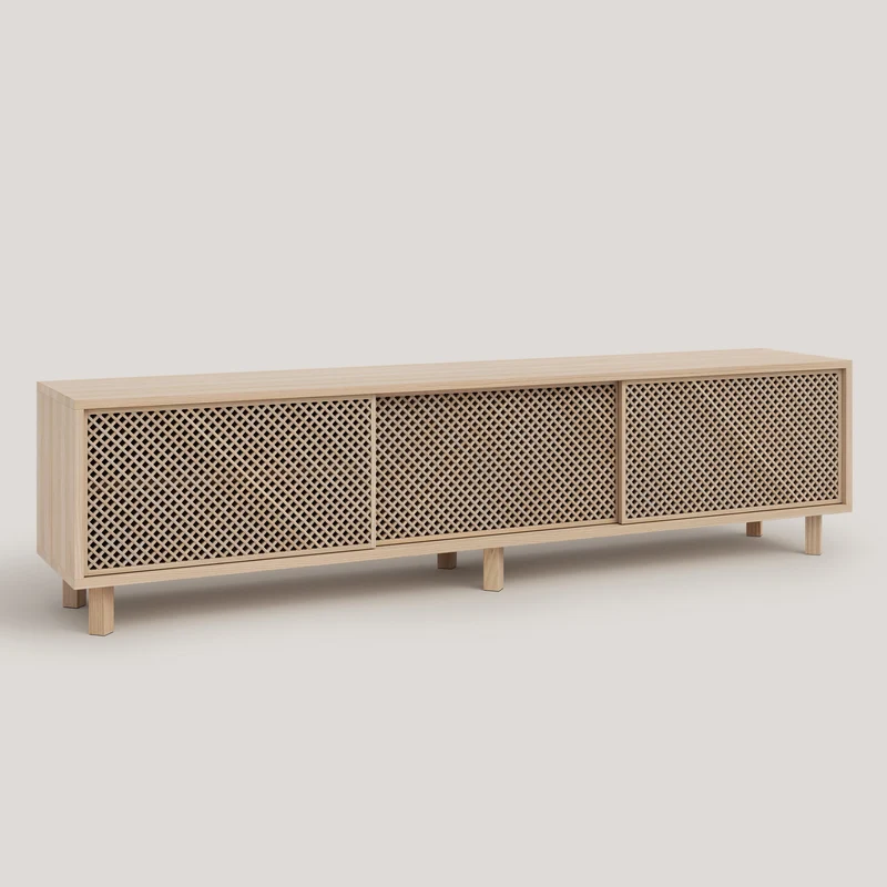 Menorca TV stand of pine with 2 or 3 lattice door 180 cm