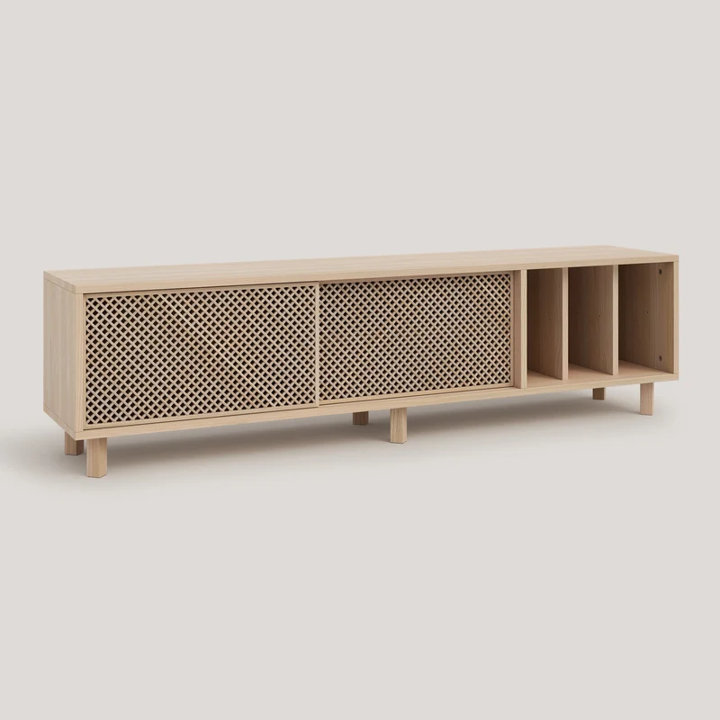 Saura TV stand of pine with 2 lattice doors 170 cm