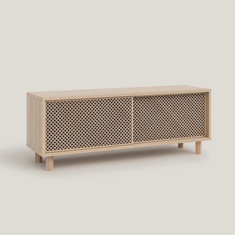 Pola TV stand of pine with 1 or 2 lattice doors 120 cm