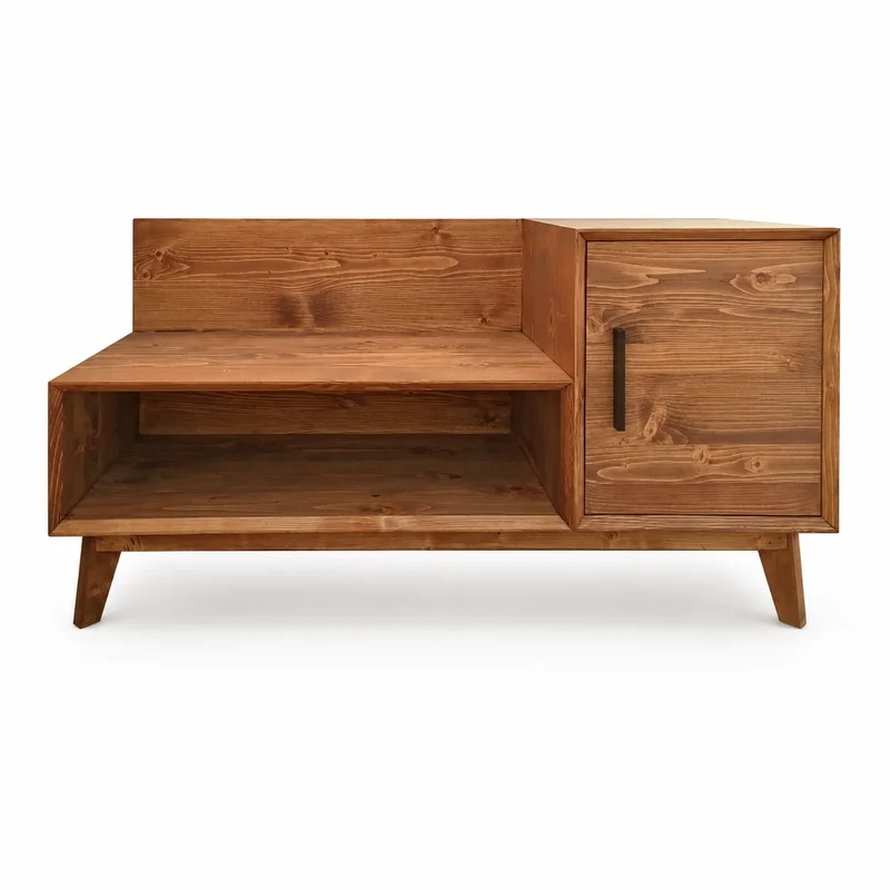 Banquette 1 porte 1 niche en épicéa brossé huilé whisky | Nosta