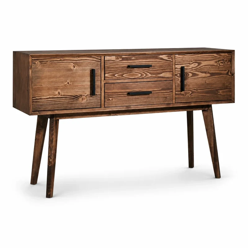 Console 2 portes 2 tiroirs en épicéa brossé huilé whisky | Nosta