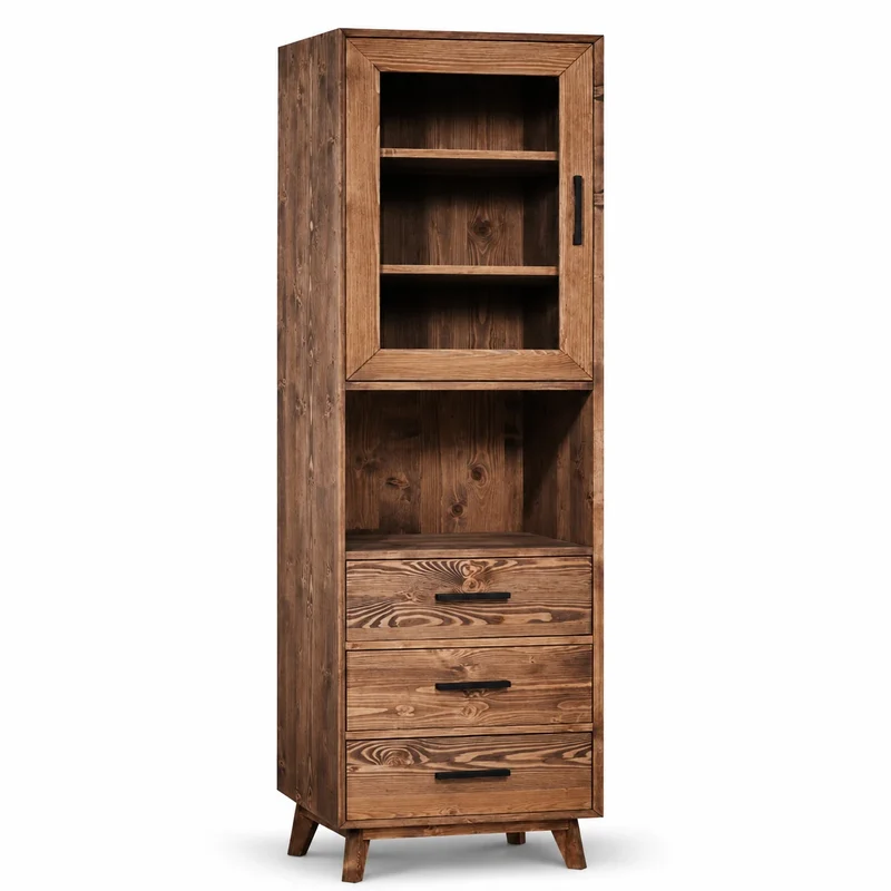 Colonne 1 porte 3 tiroirs et 1 niche en épicéa brossé huilé whisky | Nosta