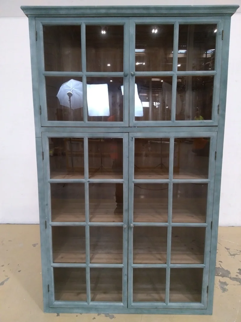 Vaisselier vitré BELLAC en bois vert vieilli