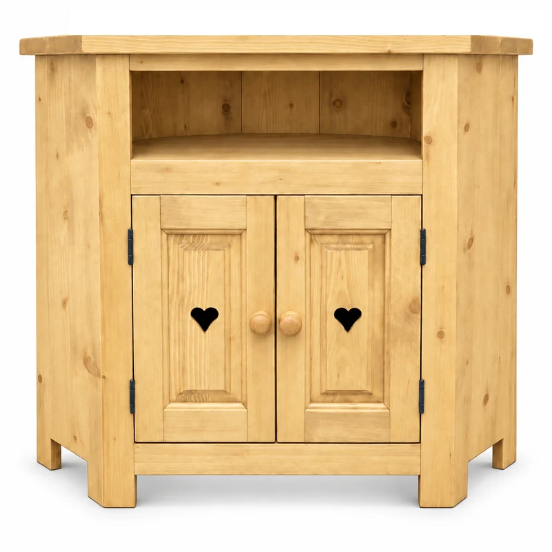 Meuble TV d'angle 2 portes avec niches et coeur en épicéa massif huilé miel | TERROIR
