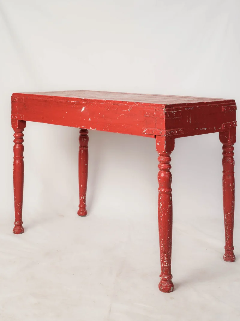 Red Painted Teak Console with Workshop Character - 36¼"
