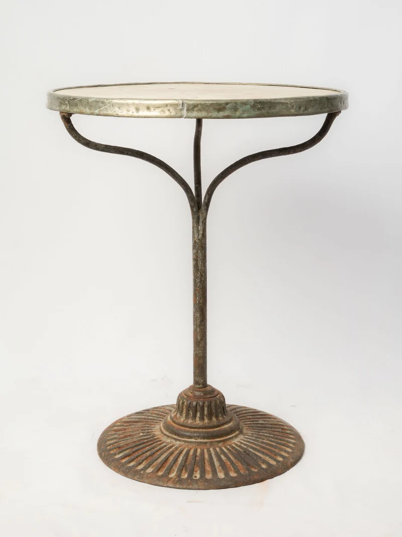 RESERVED HC - Antique French Marble-Top Bistro Table w/ Cast Iron Sunburst Base - 27½" x 21¾"