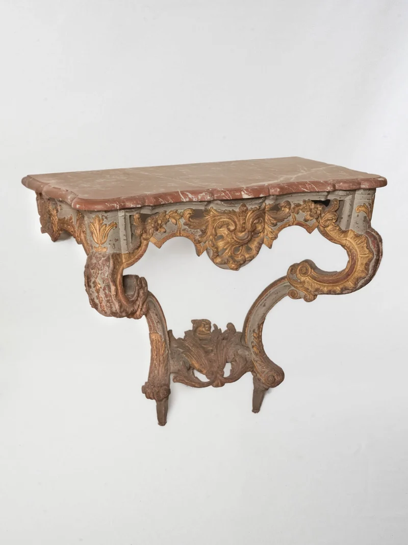 Exuberant Italian Rococo Carved Wall Console w/ Red Marble Top, 18th Century - 36½" wide