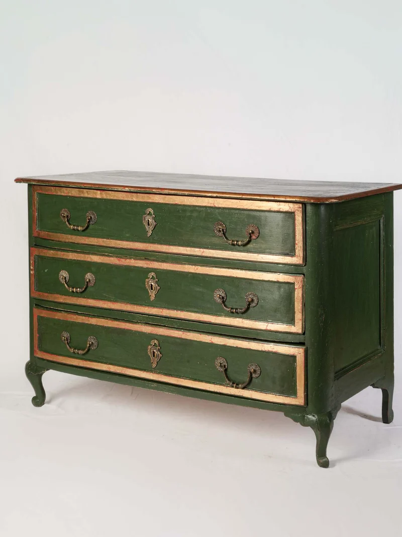 Elegant French Country Commode in Green Paint and Parcel Gilt, 18th Century - 50½" x 24" x 32"