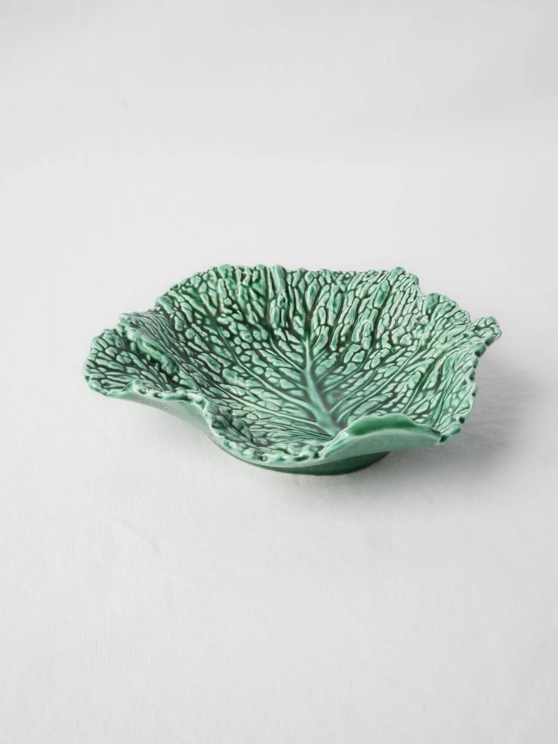 Mid-Century Sarreguemines Majolica Cabbage Ware Catchall - 8¾"