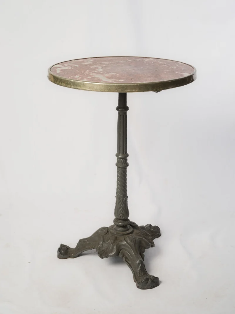 Classic 1900s French Bistro Table w/ Red Marble Top - 28¼" x 19¾"