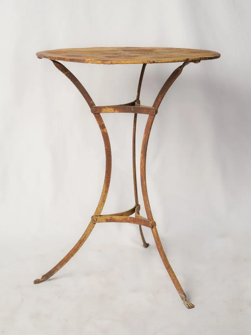 RESERVED SBD Yellow-Painted Metal Pedestal Table w/ Lion Paw Feet c. 1920 - 21¾" diameter