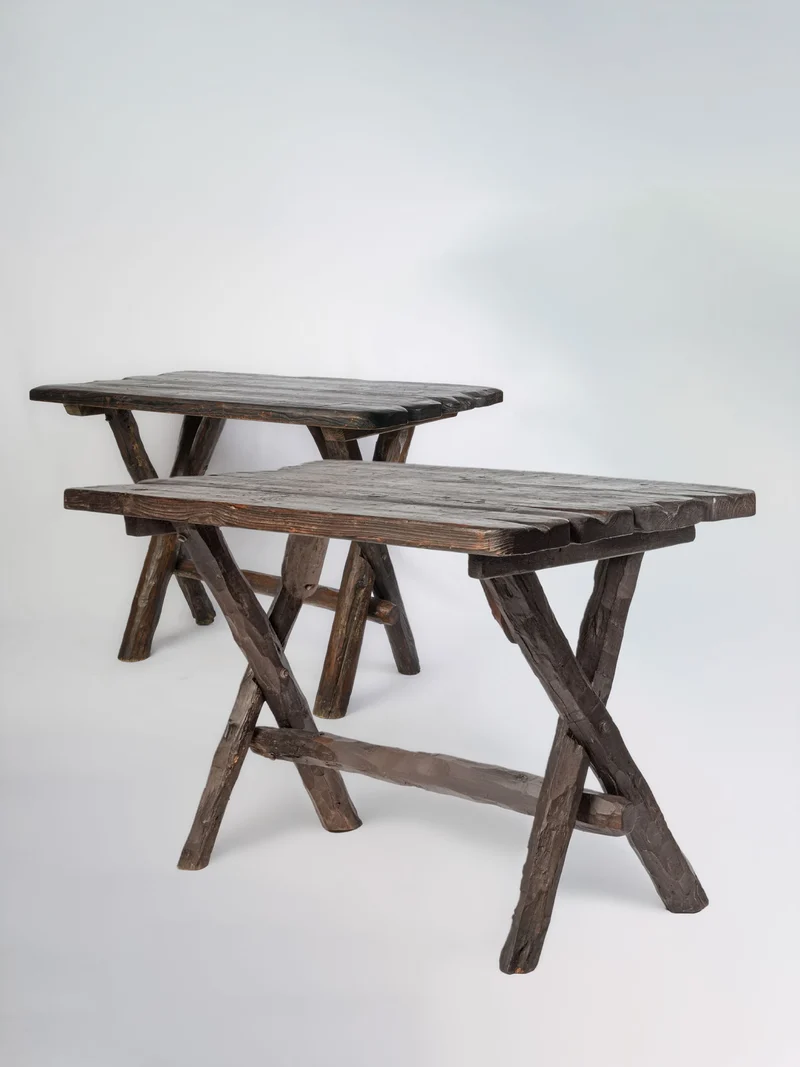 Pair of Rustic Folk Art Tables - 43"