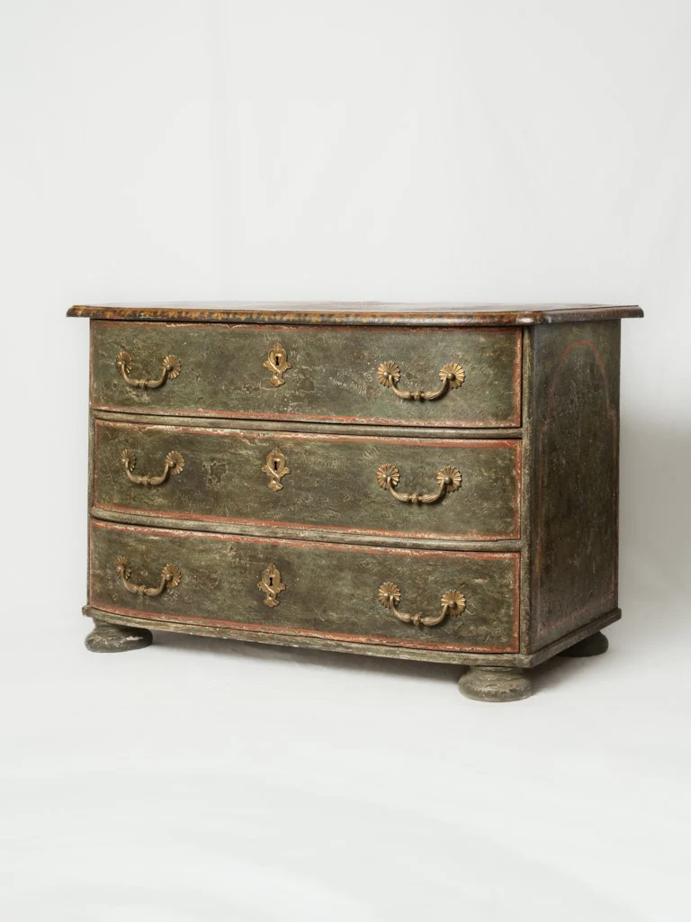 RESERVED AO - Small 18th Century Italian Green Painted Commode w/ Monogrammed Top - 29½" x 45"