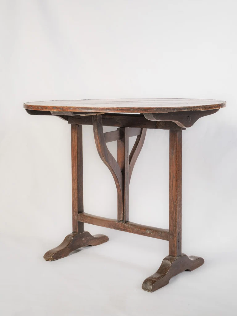 Petit Antique French Table de Vigneron, Oval & Folding - 33¾" x 30¼"