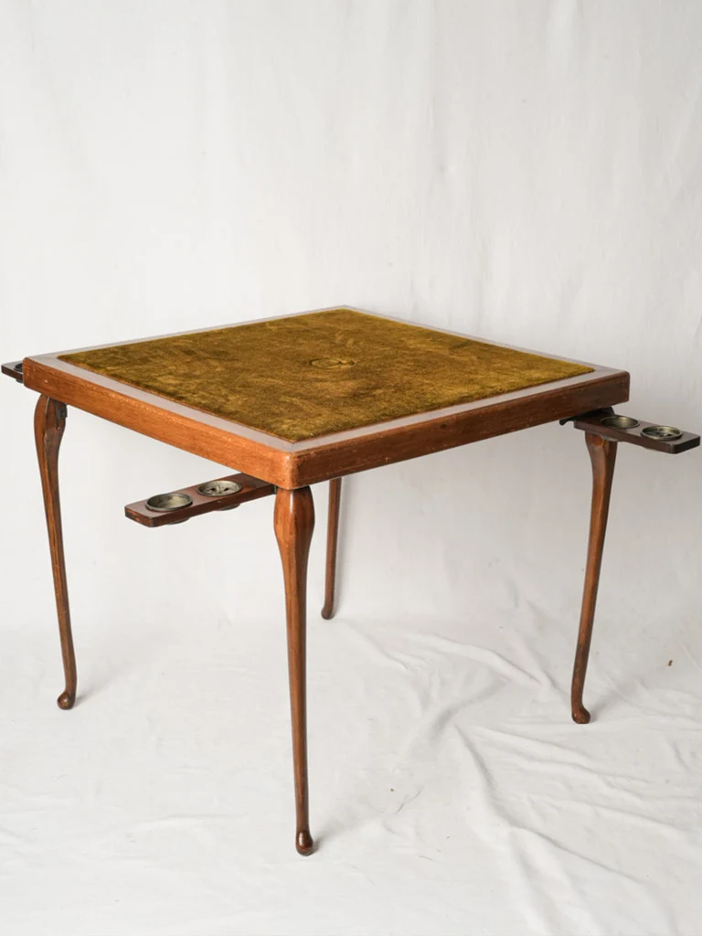 Graceful Late 19th Century English Mahogany Card Table w/ Pull-Out Drink Slides