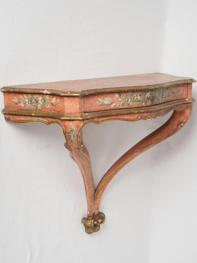 Antique Italian floating console w/ red patina & floral decoration