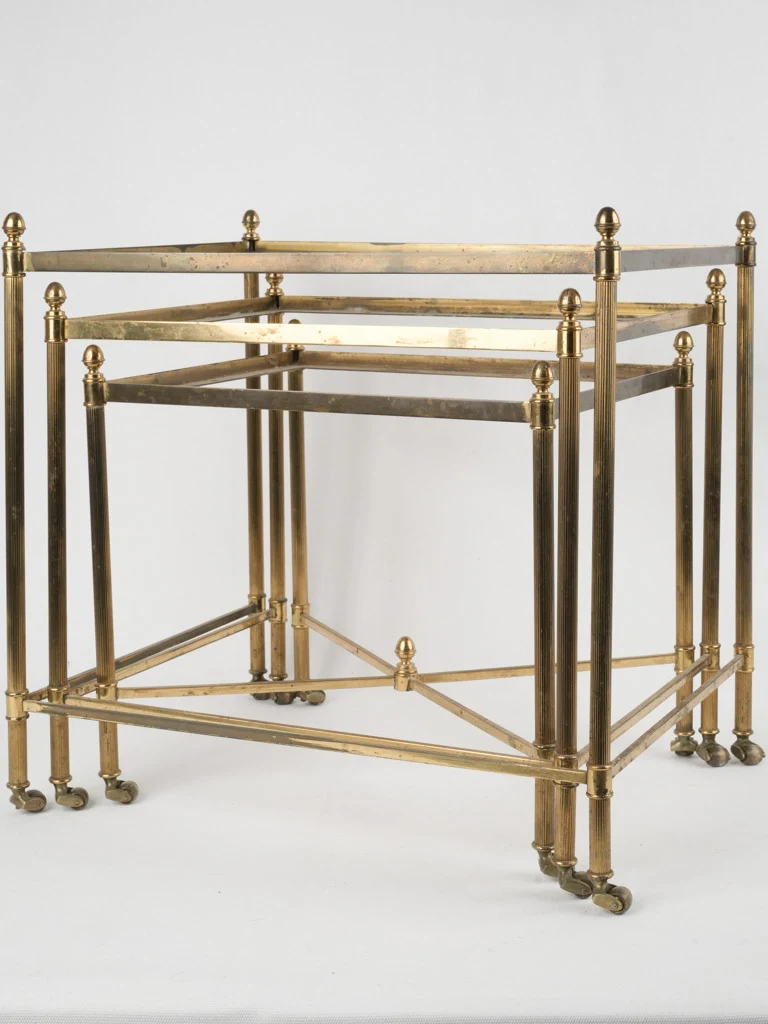 Set of 3 vintage brass nesting tables w/ wheels