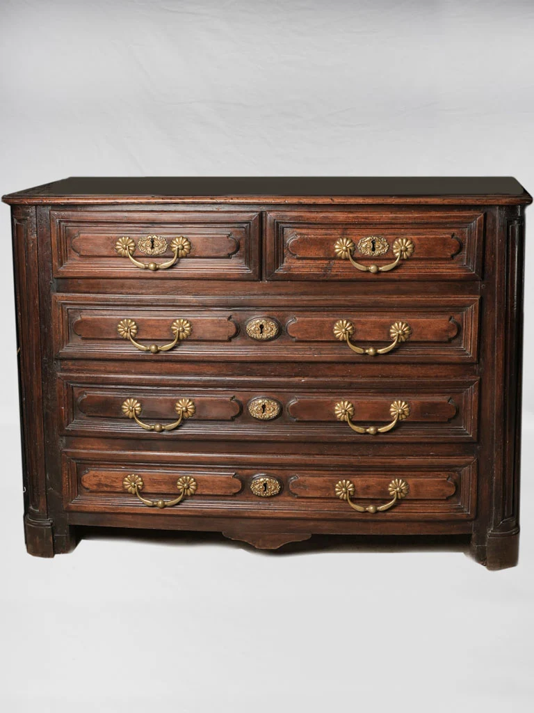 Antique French 5-drawer commode w/ daisy handles 37"