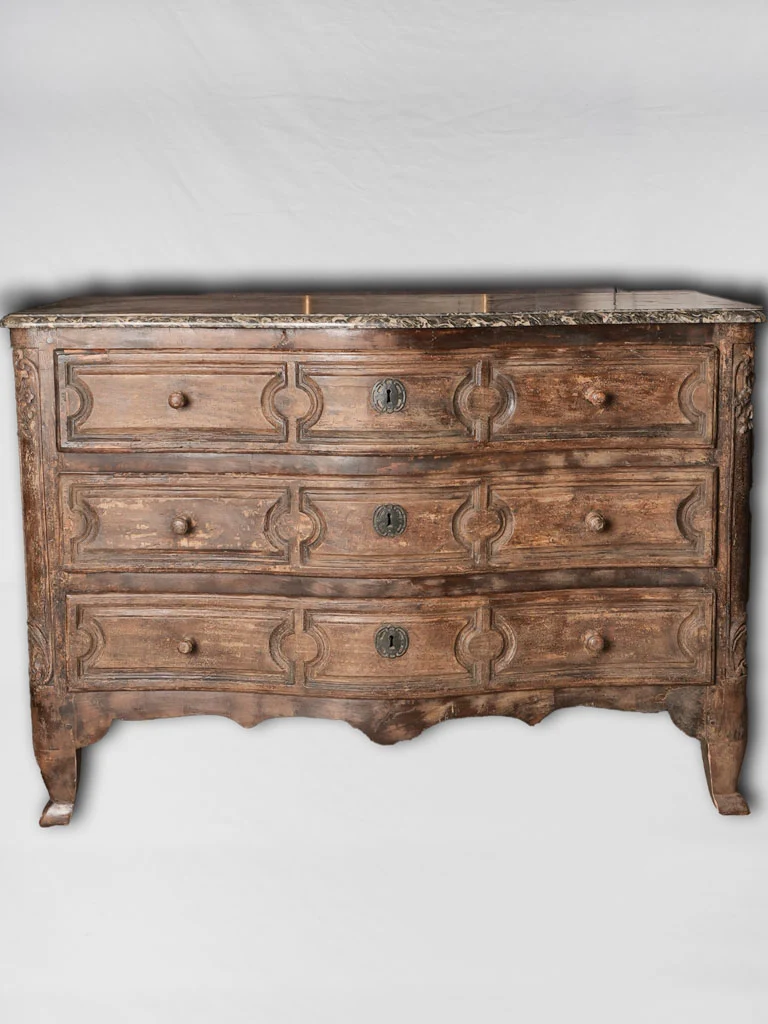 Louis XV-period 3-drawer walnut commode w/ marble top 37"