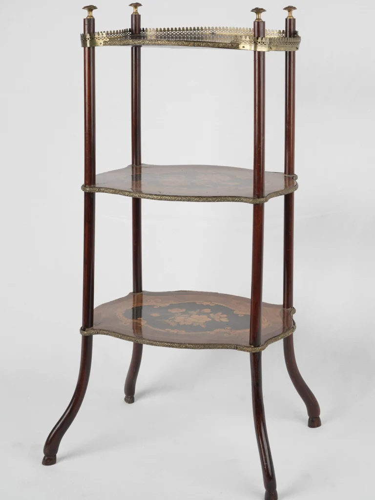 19th-century Napoleon III petit 3-tier étagère w/ marquetry & brass accents 31"