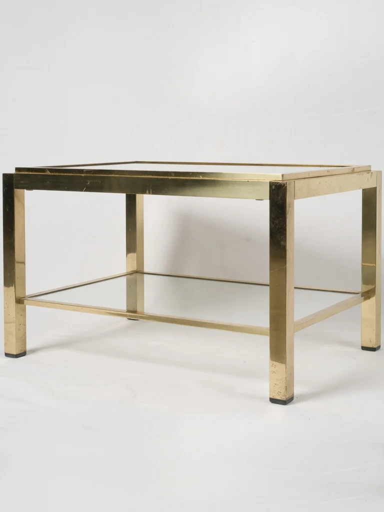 Italian mirrored brass table w/ lower shelf - Hollywood Regency-style circa 1970s, 17¼"