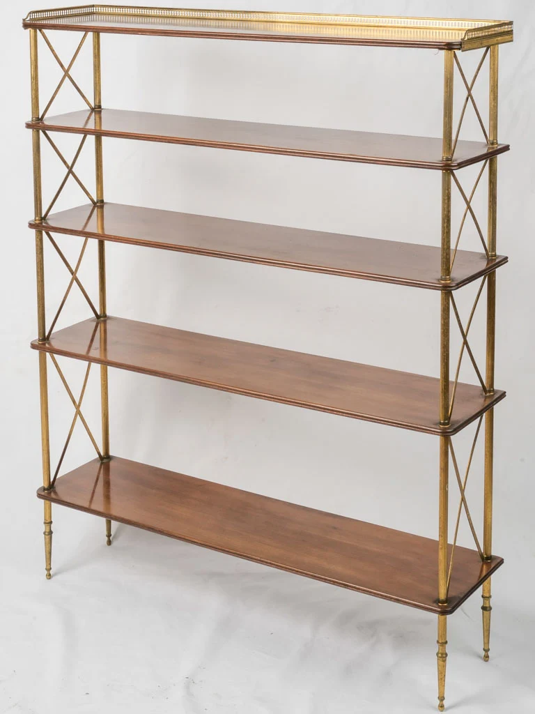 RESERVED - Vintage French 5-shelf mahogany & brass étagère 48¾"