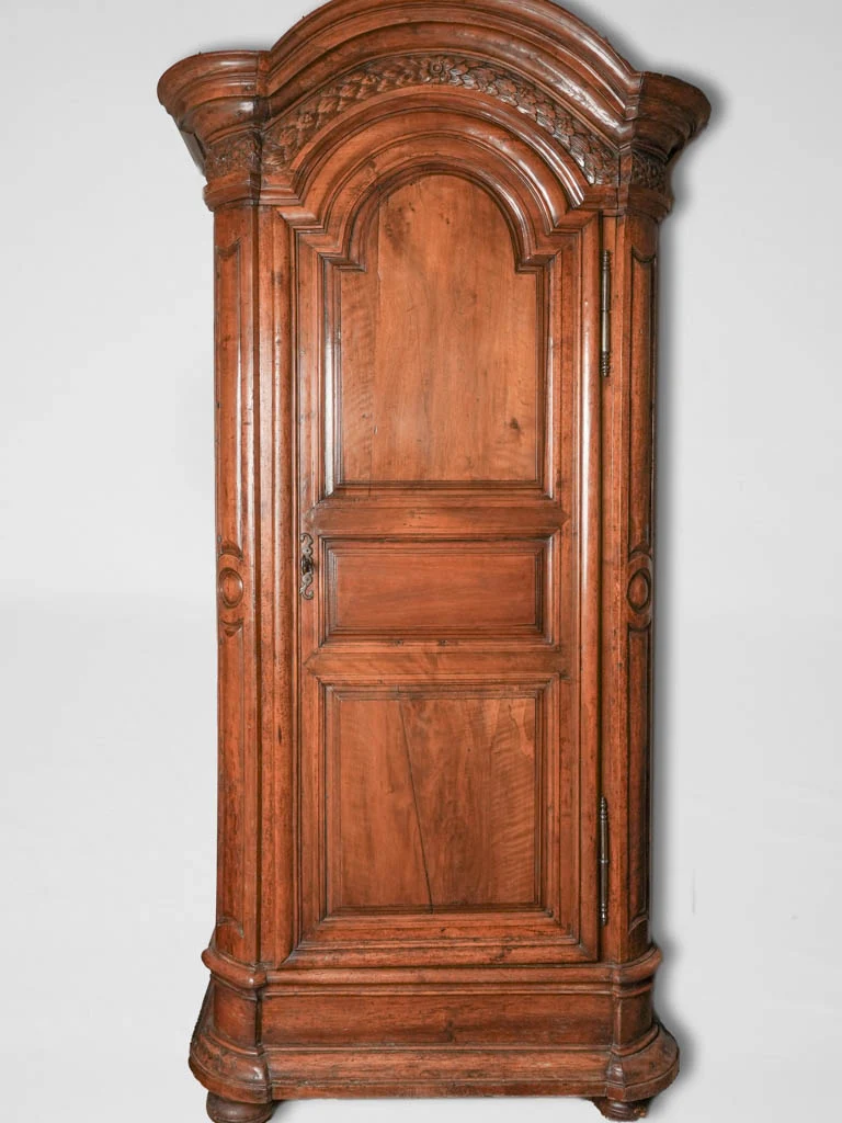 Tall antique French walnut single-door armoire "bonnetière" 87"