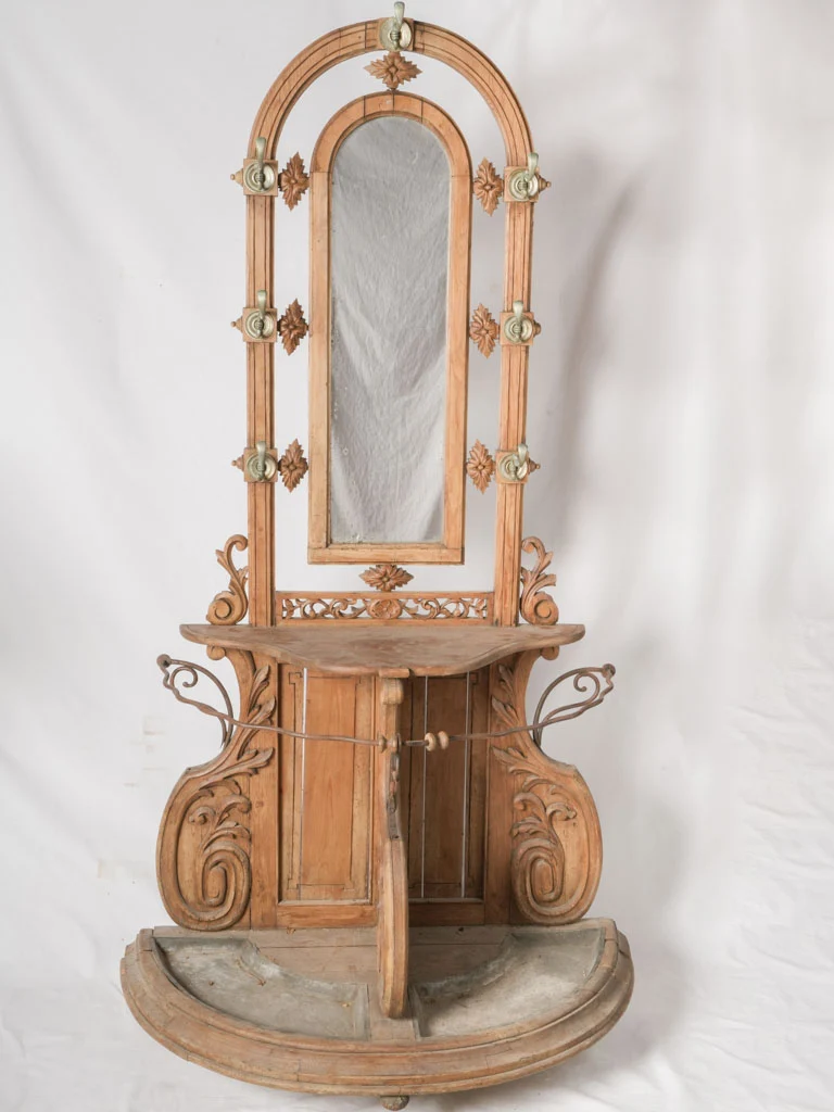 19th-century mirrored entry coat rack & umbrella stand 76¾"
