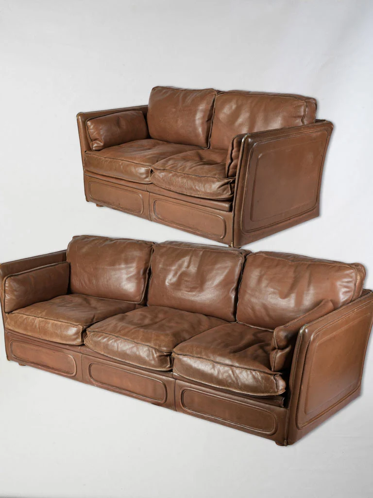 French 1980s Roche Bobois Sofa Suite in Patinated Leather