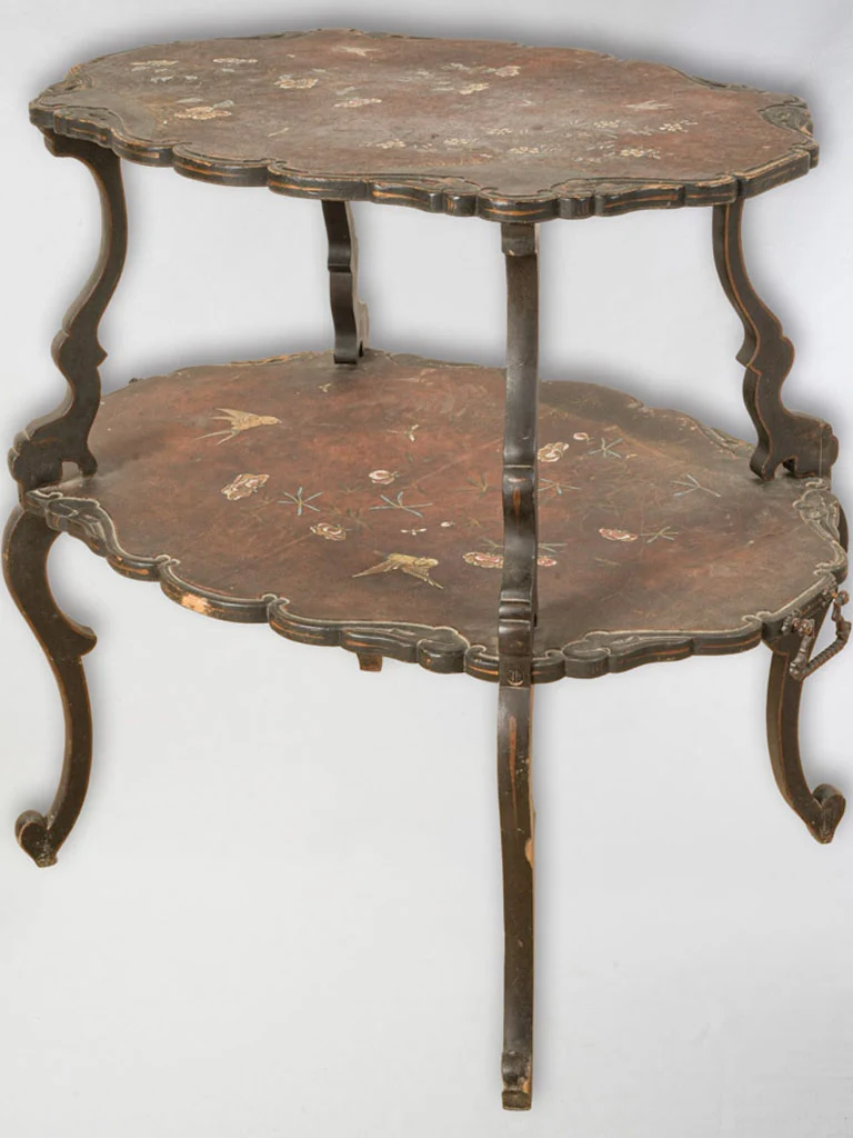 Antique French Two-Tier Tea Table with Japonisme-Inspired Painted Decoration - 32¾"