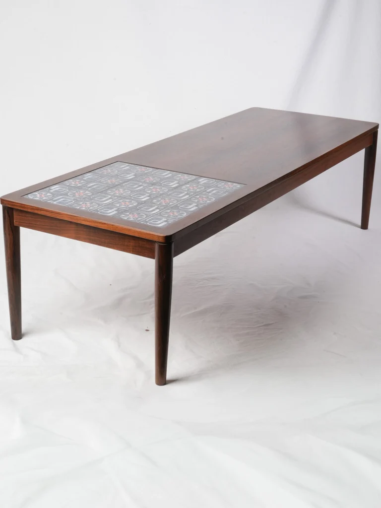 1960s Scandinavian Rosewood Coffee Table w/ Ceramic Tile Inset - 59½"