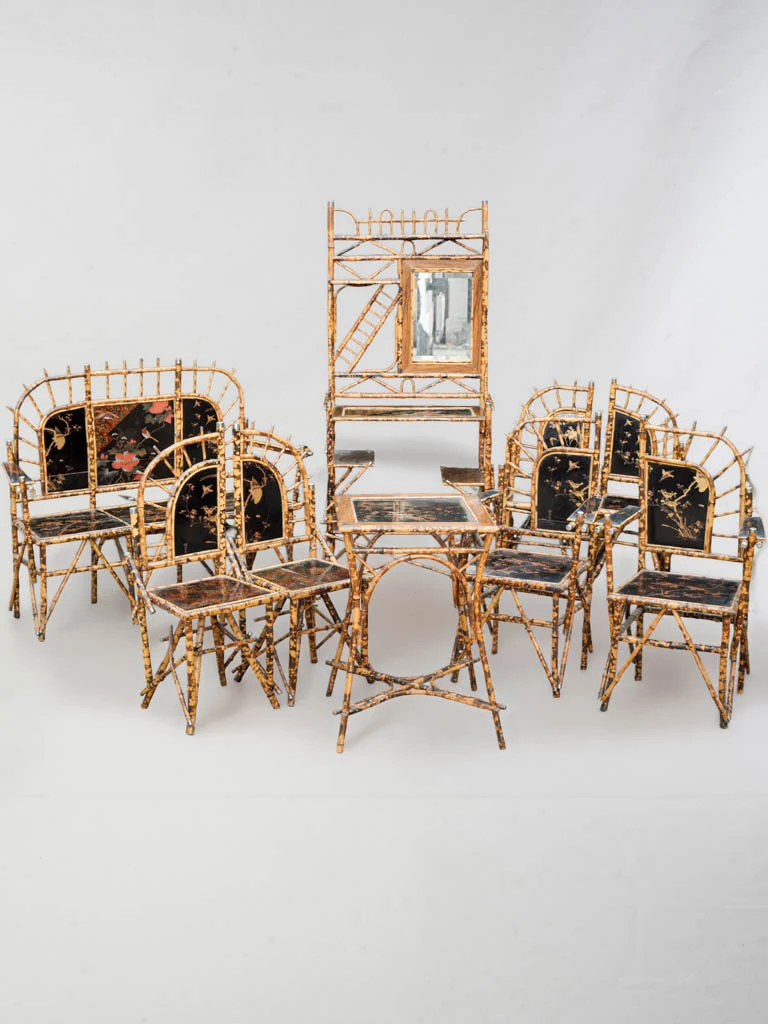 Late 19th Century Japonisme Bamboo and Lacquer Salon Suite - Nine Pieces
