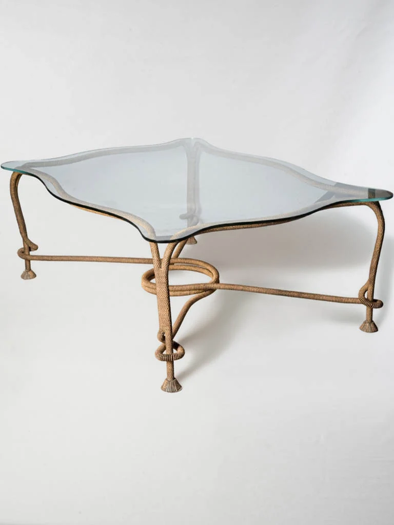 Iconic Mid-Century Coffee Table by Emilio Rey in Glass and Gilt Metal - 53½" long