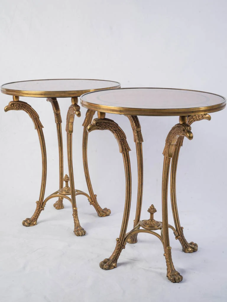 Pair of 1940s Burl Wood & Gilded Bronze Round End Tables, Jansen Style - 24½"