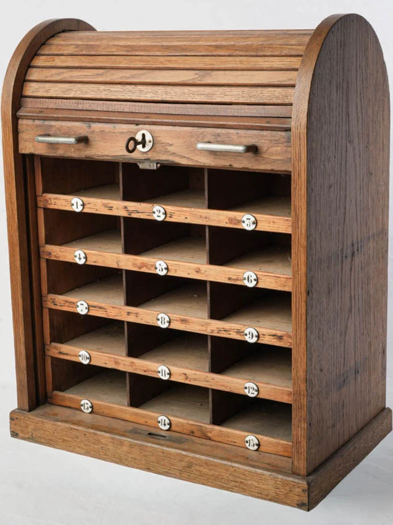 Antique Oak Roll-Top Hotel Reception Cabinet - 22¾"