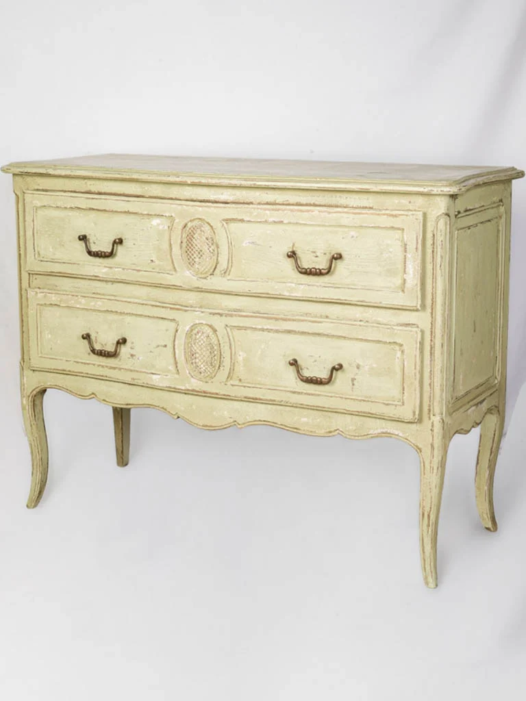 Louis XV–Style Two-Drawer Painted Oak Commode in Light Pistachio Green - 37¾"
