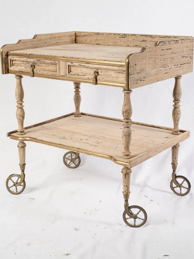 Early to Mid-20th Century French Stripped Pine Rolling Serving Table - 28¼"