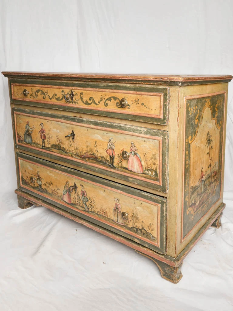 Exceptional Provençal Painted Chest of Drawers w/ Pastoral Figures Circa 1790–1810 - 33" x 45¾"